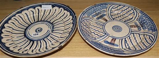 Two 19th century Spanish tinglaze dishes, diameter 35cm